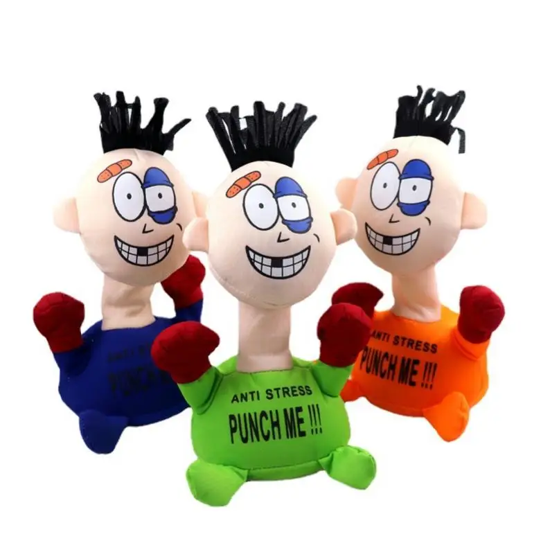 Popular Creative Novelty Punch Me Reliever Battered Villain Vent Anti-stress Kids Electric Plush Toy Screaming Stuffed Doll Toys
