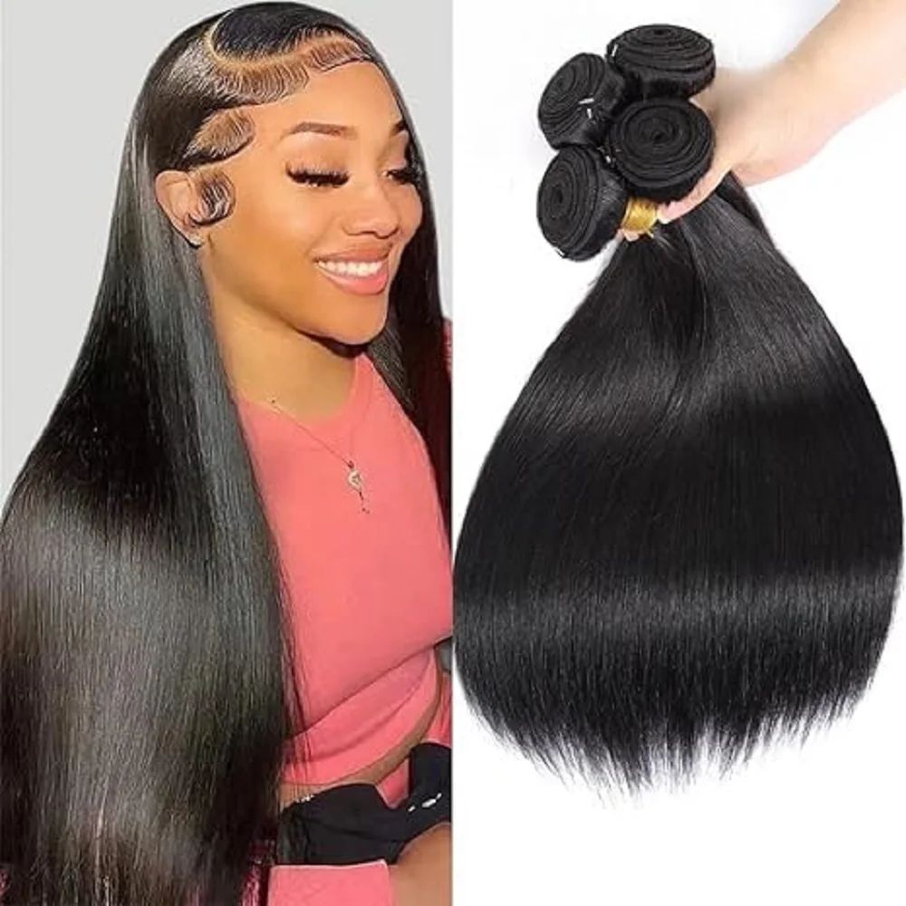Straight Human Hair Bundles Remy Hair Extensions For Women 100% Unprocessed Remy Straight Weave Peruvian Hair Wefts