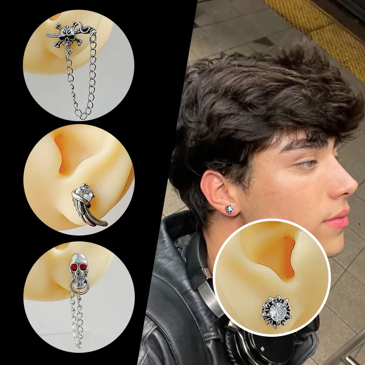 Fashion Jewelry Earrings Chain Pendant Earrings Halloween Skull Stainless Steel Earrings