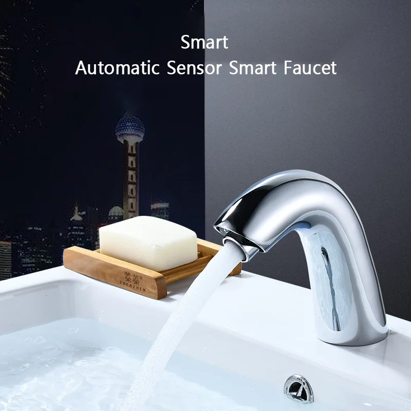 Smart Automatic Sensor Faucet Induction Basin Faucet,Bathroom Hotel Brass Infrared Induction Hot Cold Single Cold DC AC Faucet