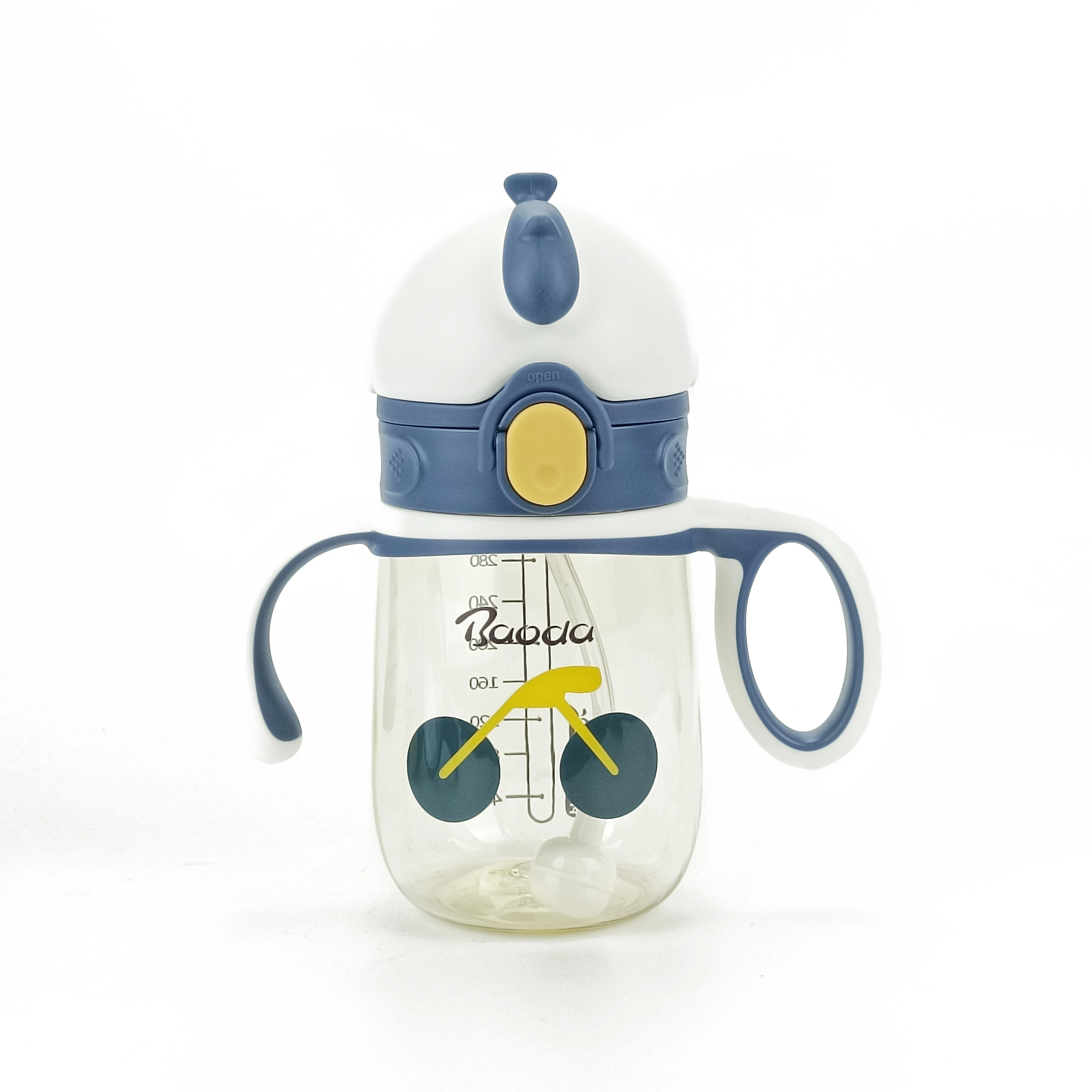 Tritan  material popular Silica gel folding baby cup 300 ml transfer printing custom logo with the handle