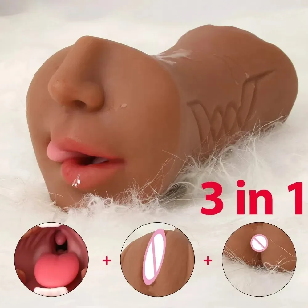 Explosive three way inverted mold double head with nose masturbator for men airplane cup
