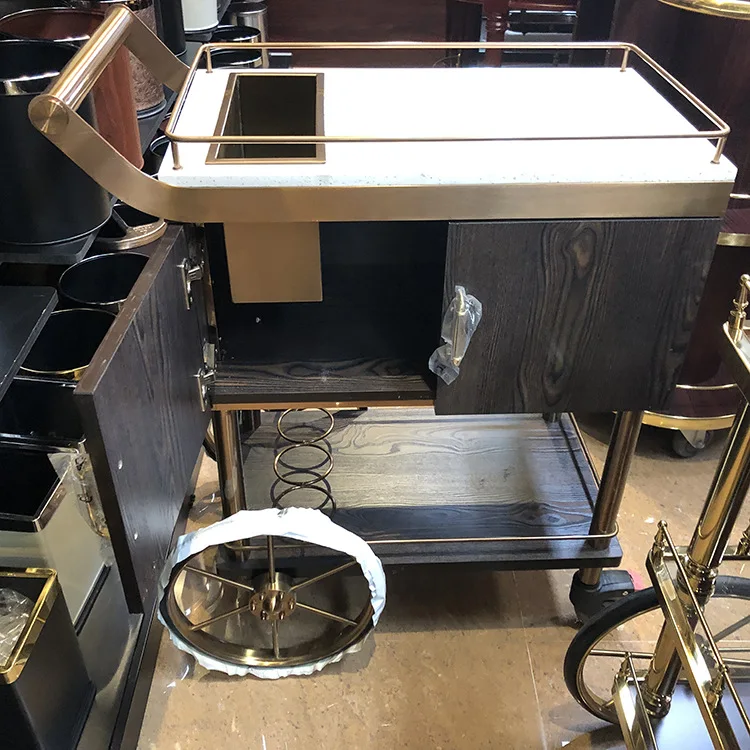 C-25 Luxury Hotel Restaurant Drink Wine Service Cart Hotel Trolley Hotel Furniture Wood+metal European