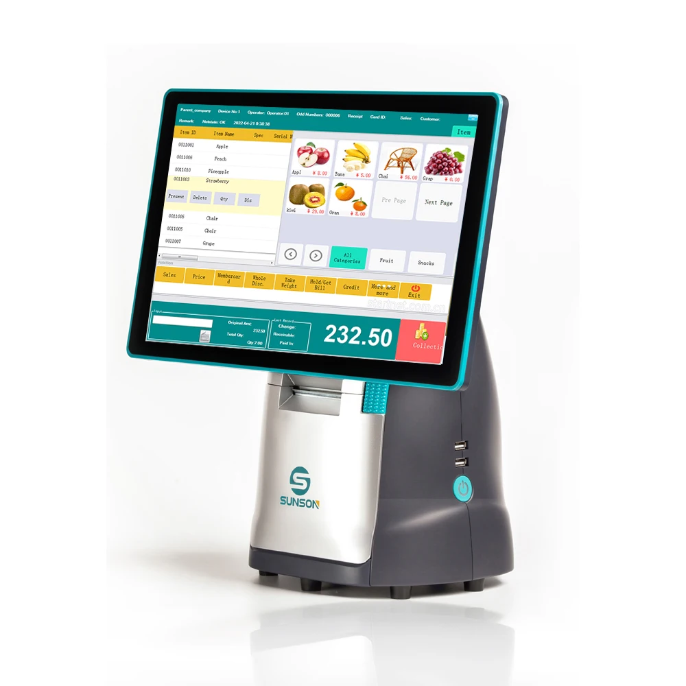 New Product 15.6 inch dual screens intel core i3 i5 i7 windows 10 built in 80mm printer micro touch pos system