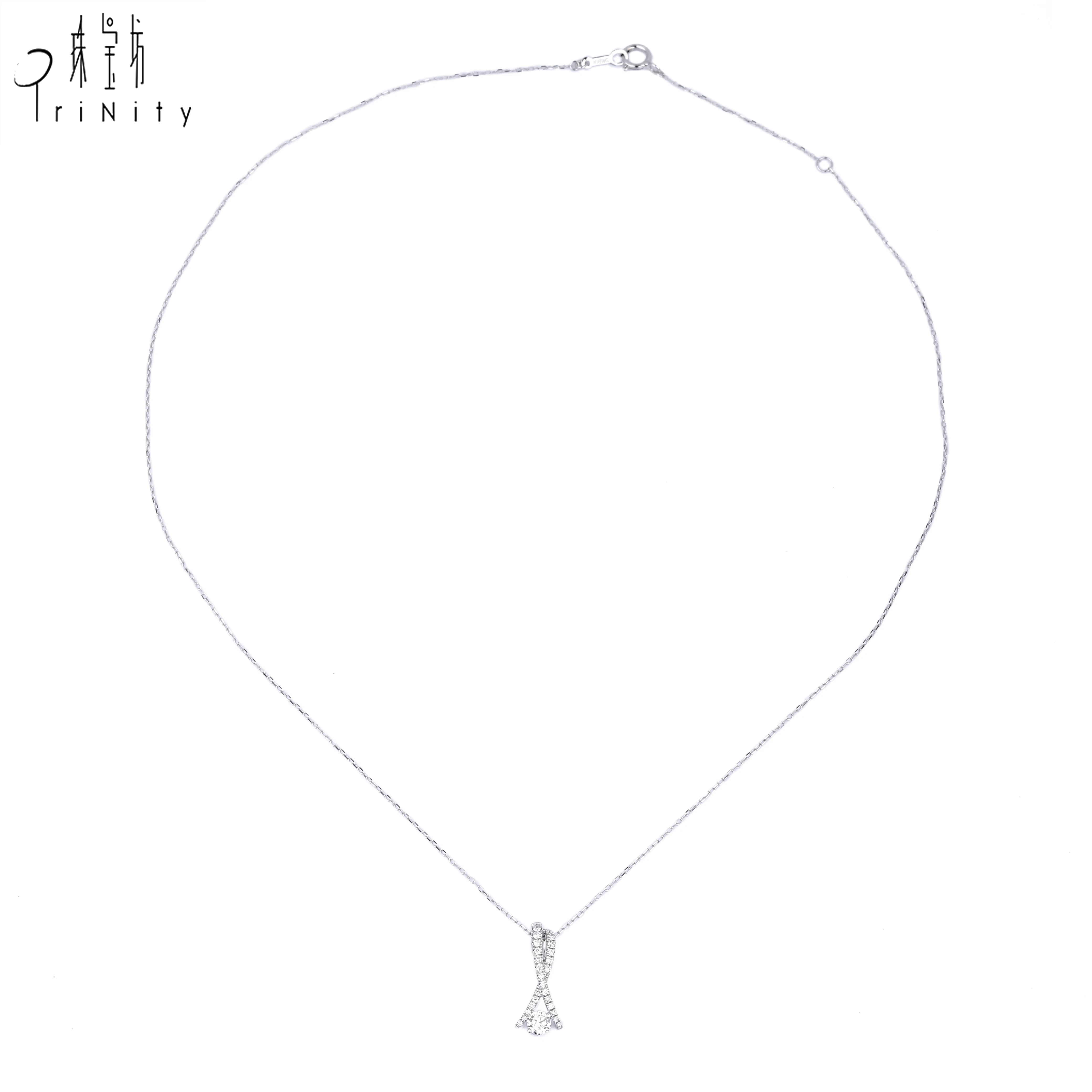 New Products Latest Design With Best Price 18K White Gold Diamond Necklace For Ladies