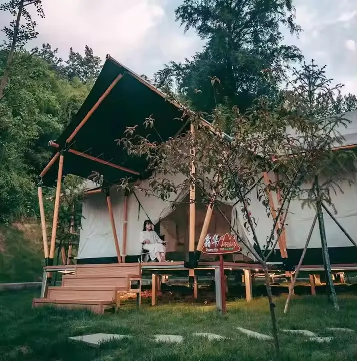 Home Luxury Canvas Glamping Wooden Style waterproof canvas tarpaulin luxury glamping outdoor living safari tent With Bathroom