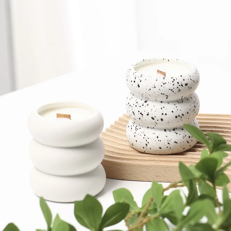 250ml 8oz Wholesale Custom Empty Nordic Modern Matte White Marble Donut Circle Tire Design Ceramic Candle Jar Vessel