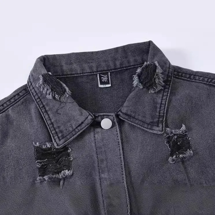 Blue Plus Size Ripped Faux Vintage Denim Vest Embroidered Denim Vest