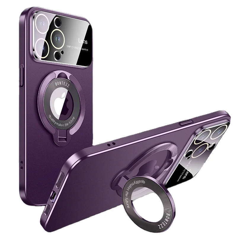 OEM PC Thin Magnet Ring Cover with Stand Wireless Charger Big Window Phone Case for iPhone 15 14 13 Pro Max