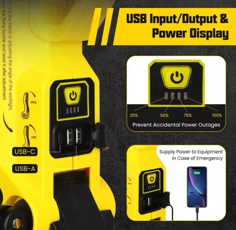 LED Working light Mobile lighting Rechargeable  with Fold able triangle bracket