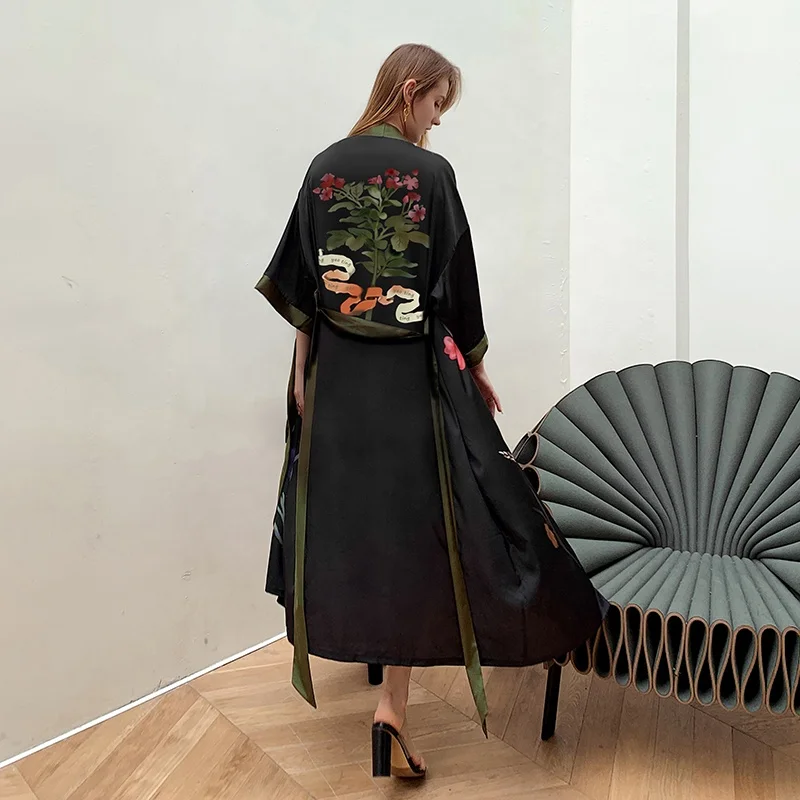 Wholesale long printed silk plus size robes women luxury
