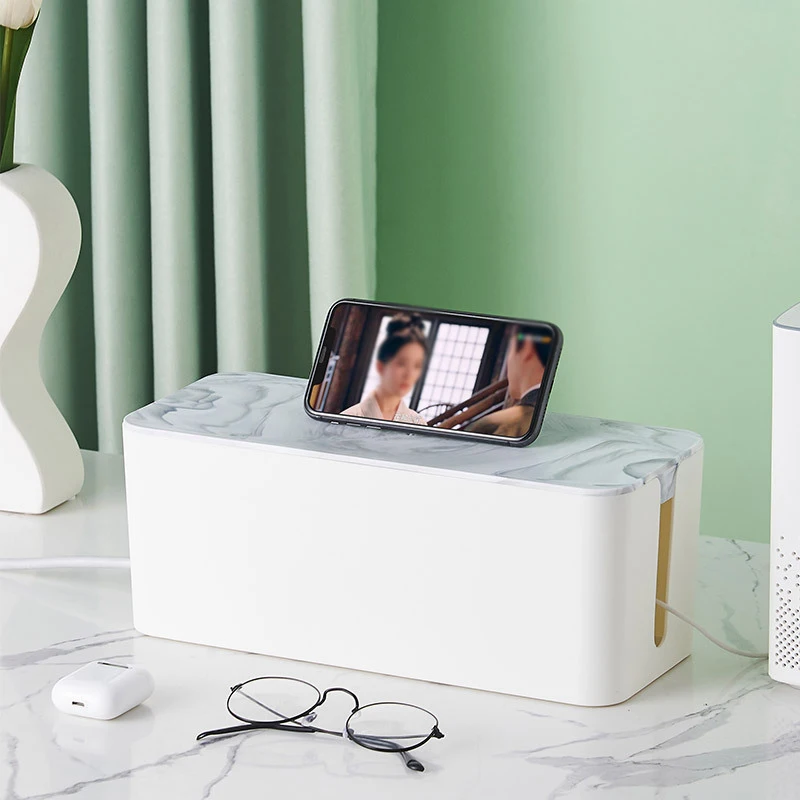 DS1839 Wooden Style Large Cord Organizer Box Cable Winder Organizer Cable Storage Box Desk Computer Cable Organizer Box