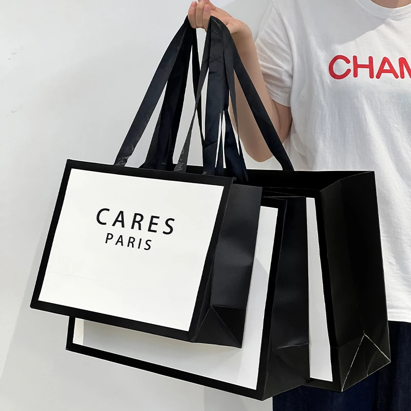 Paper Bag Custom Printed logo Luxury Clothing Shopping Paper Bags Boutique Recyclable Gift Bag With Ribbon rope