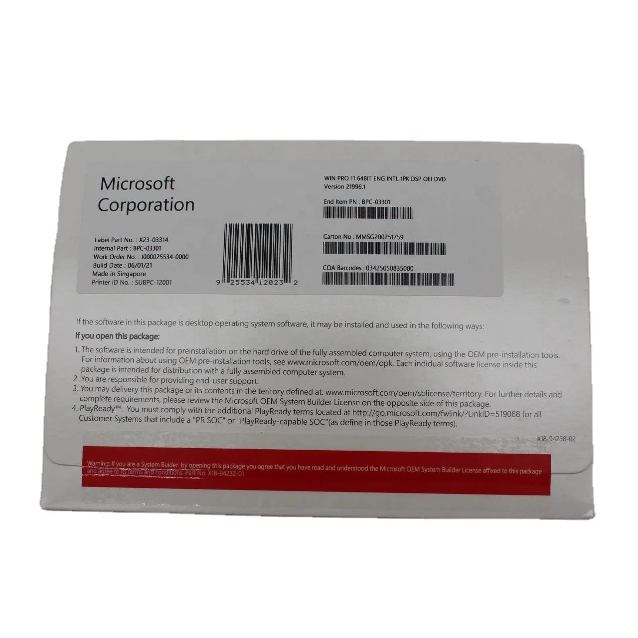 Новый профессиональный набор для установки DVD Win 11 Оригинальная версия OEM 100% активация онлайн win 11 pro