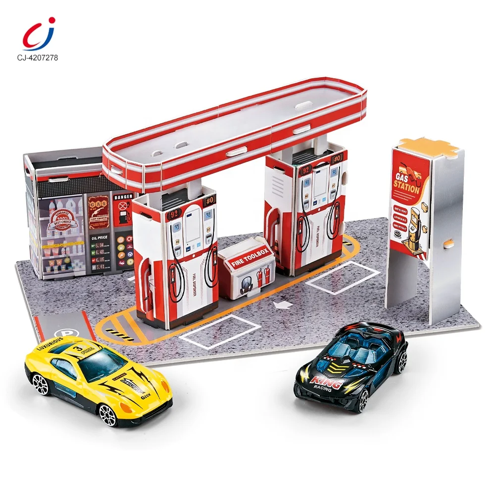 Chengji kids stem diy educational toys simulated scene 3D puzzles game set gas station toys for kids