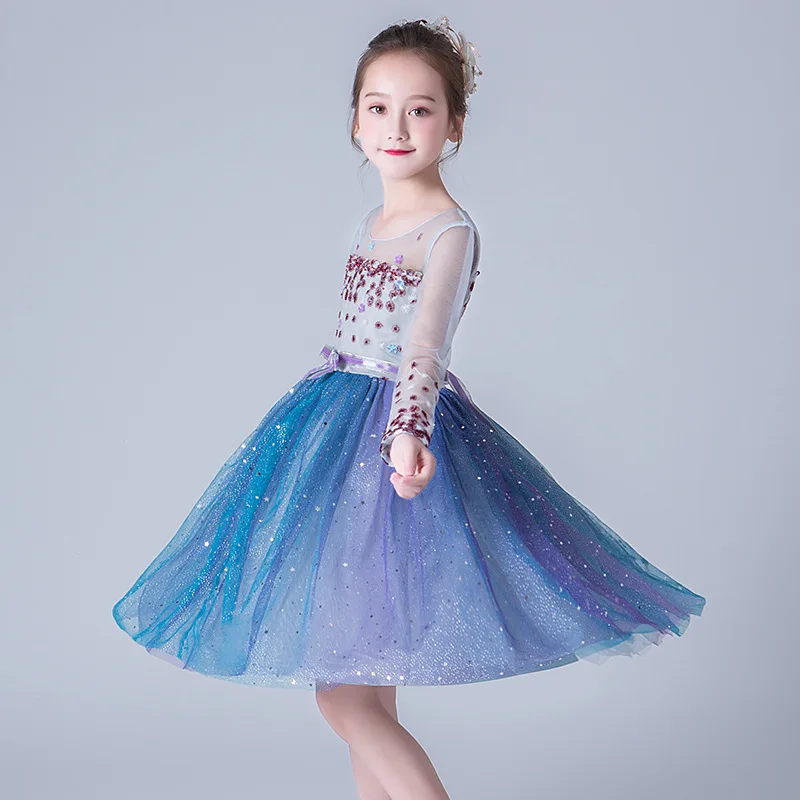 2022 Christmas New Long Sleeve Net Yarn Teen Girl Flower Wedding Dress