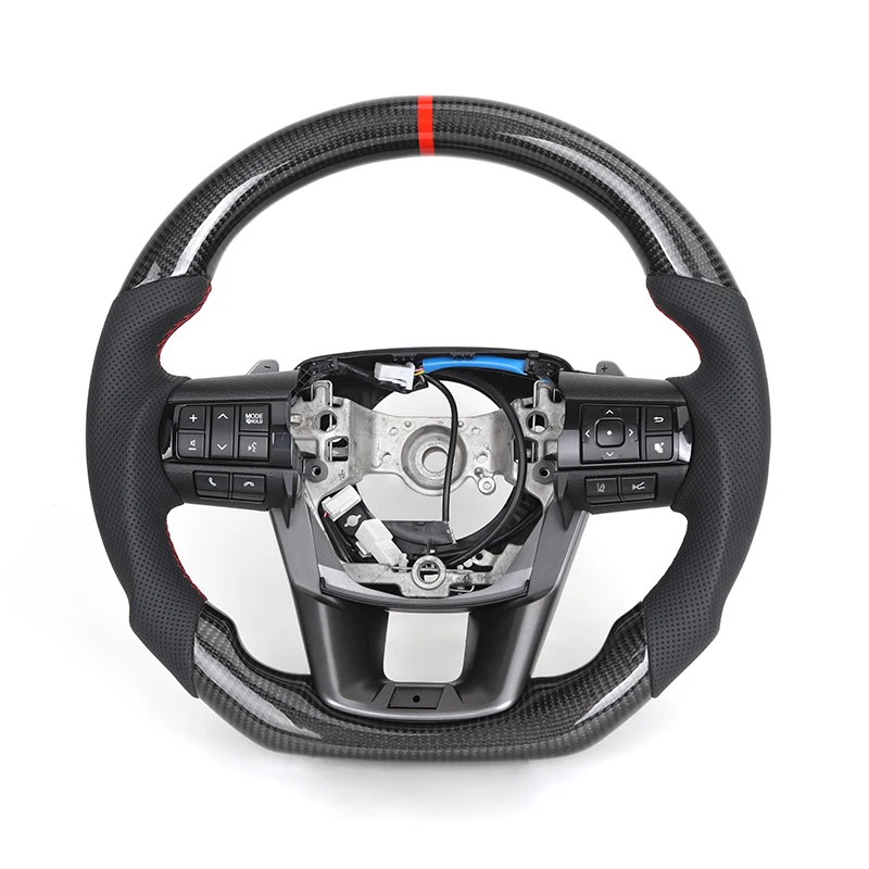 Custom Half Perforated Leather Carbon Fiber Steering Wheel for Toyota Camry Avalon Corolla Crown Harrier RAV4 Hilux 2018-2022
