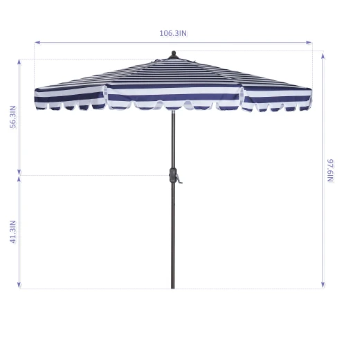 Outdoor Patio Umbrella 9-Feet Flap Market Table Umbrella 8 Sturdy Ribs with Push Button Tilt and Crank, blue/white with Flap