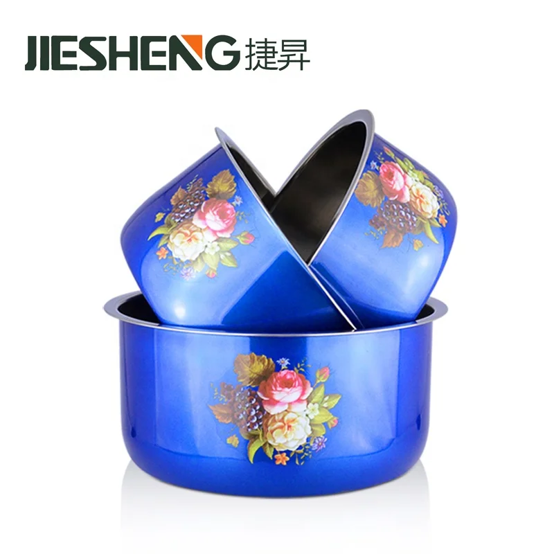 Bulk Sale Kitchen Colorful Flower Print Stainless Steel Biryani Cooking Indian Pot with Lids