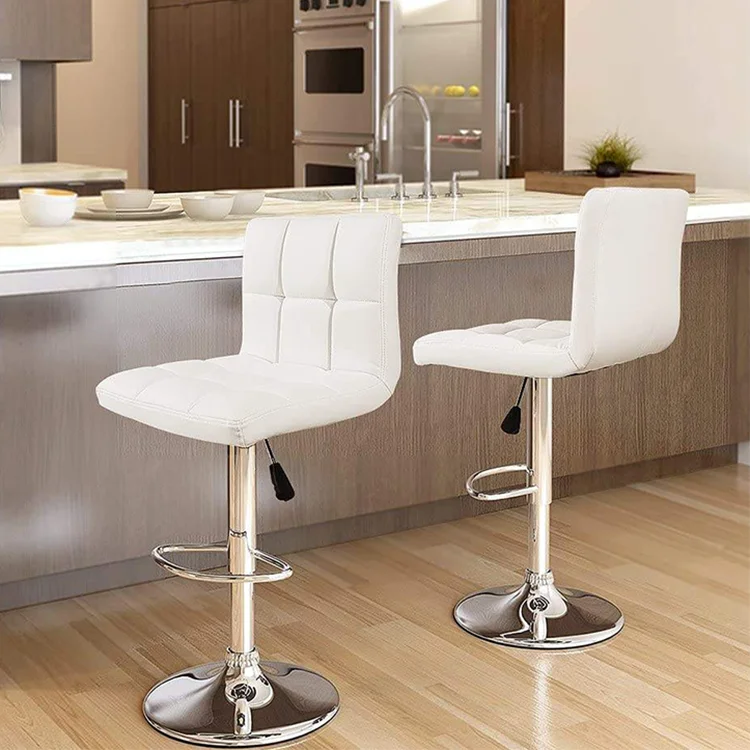 Luxury High Quality Swivel Adjustable Bar Stool Sliver Base White Bar Stools Bar Chairs