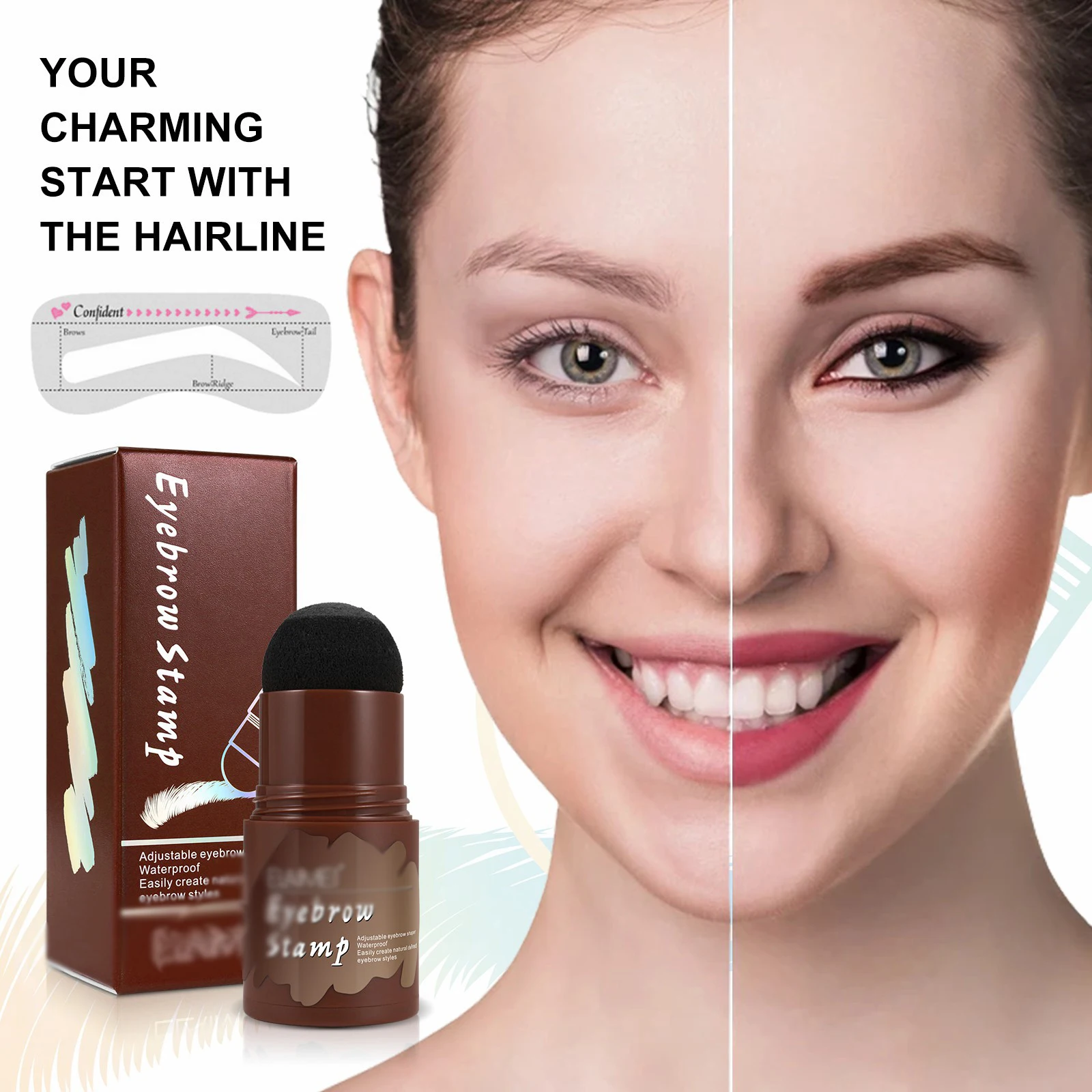 Long Lasting Natural Eyebrow Tint Waterproof Eyebrow Stamp Powder with Stencils