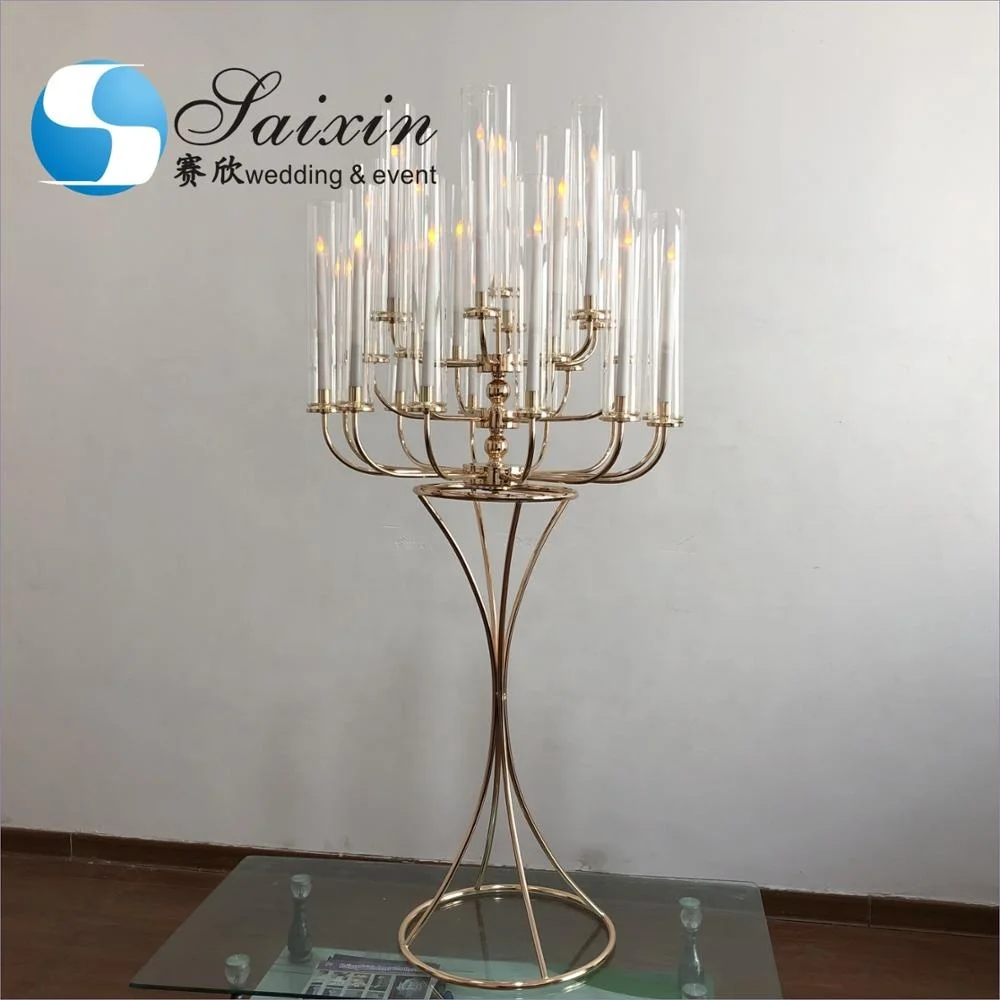 ZT-361 Decoration international 25 arms wedding metal candelabra with glass cylinder