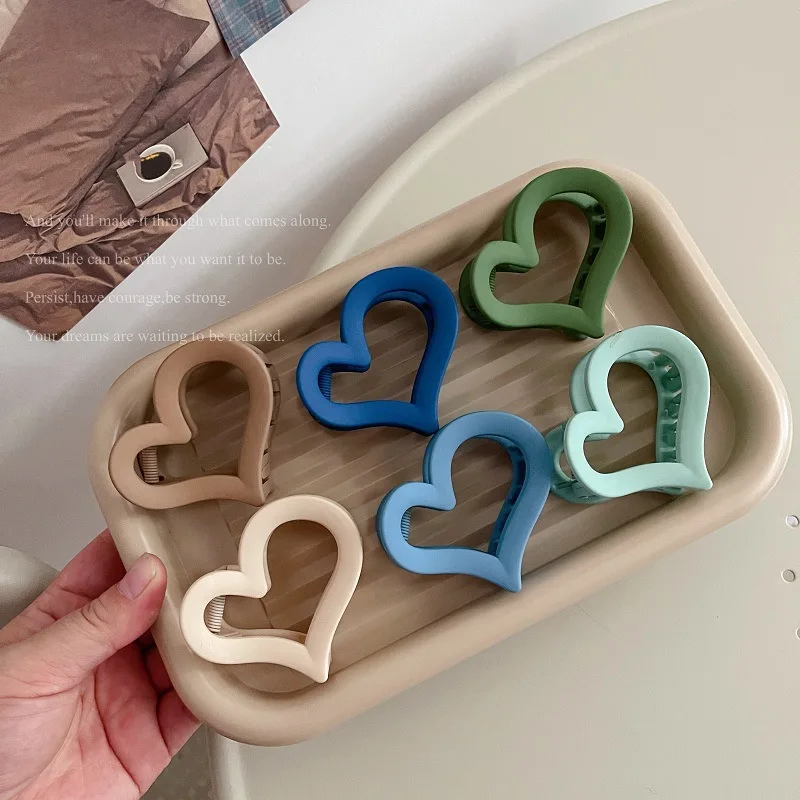 JIRIS Korean Style Heart Shape Hair Claws Cute Hair Accessories Pure Solid Color Plastic Acrylic Hair Claw Clip For Girls Woman