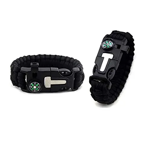Survival Bracelet 5in1 Survival Kit Firestarter Bracelets - Includes Compass, Flint, Whistle and Parachute Cord