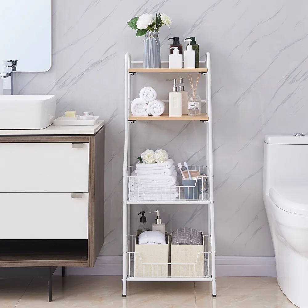 Heavy Duty Metal Tube Wooden Top Microwave Oven Room Display Rack Multi Layer Kitchen Storage Shelf With Drawer