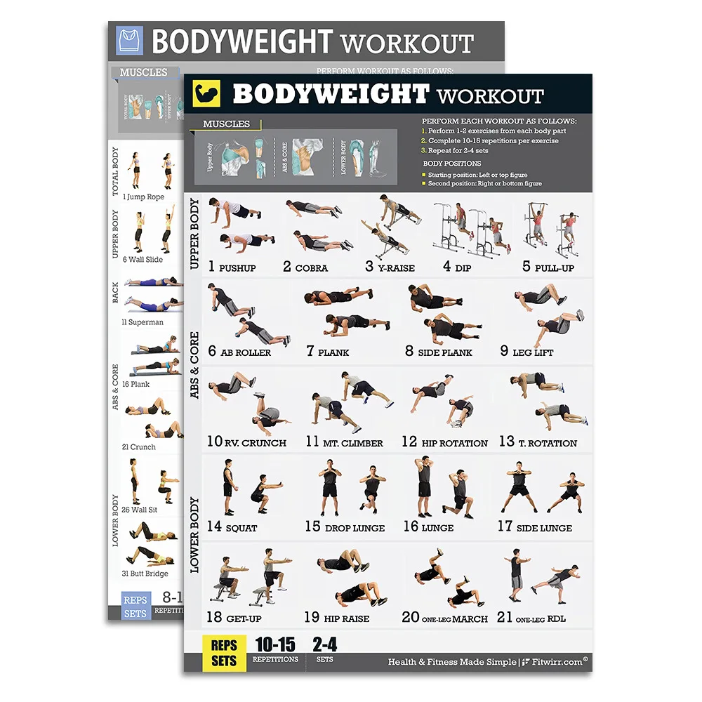 Wholesale Waterproof Laminated Fitness Poster Printing Workout Dumbbells Bodyweight Exercises Gym Classroom School Wall Hangings