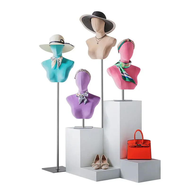 Luxury Jewellery Bust Display Mannequin Wig Display Woman Velvet Mannequin Head with Shoulders