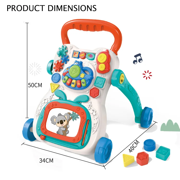 Professional Manufacturer Multifunctional Learning Musical Toy 4 Wheels Baby Walker with Drawing Pad
