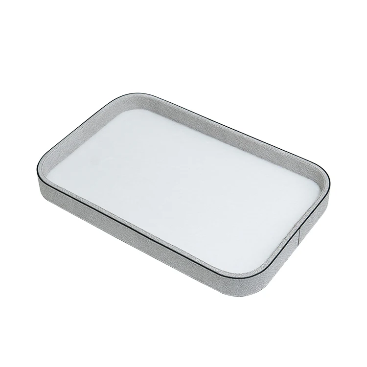 Wood Serving  Tray Home Decorative Wooden Rectangle Ottoman Leather Decor Platter Bathroom Vanity Tray With SABER Certificate