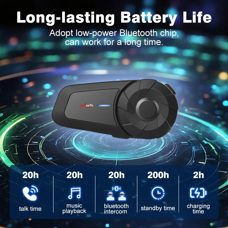 MAXTO Motorcycle Helmet Bluetooth Intercom Earphones for Two 800 meter Intercom with Music Sharing Helmet Bluetooth Earphones