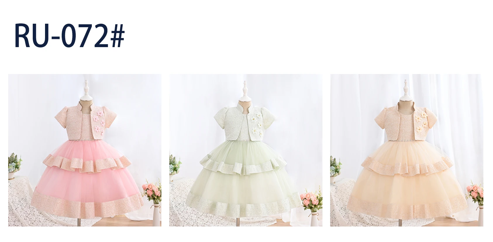 Outong Ready-Made Jacquard Fabric Ball Gown Princess Dress Infant Formal Birthday Baptism Party Kids Flower Girl Dresses 5-9Year
