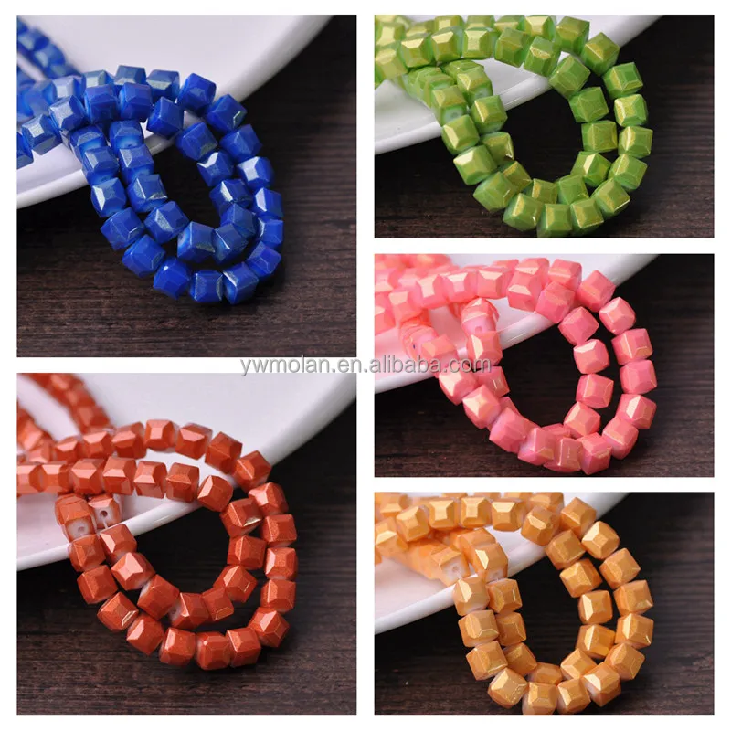 4mm 6mm 8mm Foil Coated Cube Faceted Glass Loose Crafts Beads Wholesale Lot for Jewelry Making DIY Crafts Findings