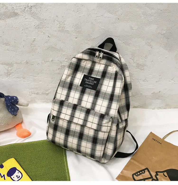 Fashion Wholesale Factory Plaid Pattern Travel Double Shoulder Bag Canvas Girls Daypack Students Teenager Casual School Backpack