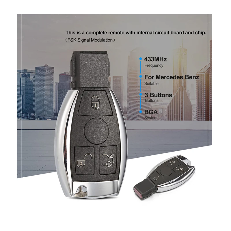 Smart 3-Button 433MHz Remote Key Fob for Mercedes Benz BGA B C E G S CLK SLK ML Class NEC Blade Key Cover Case