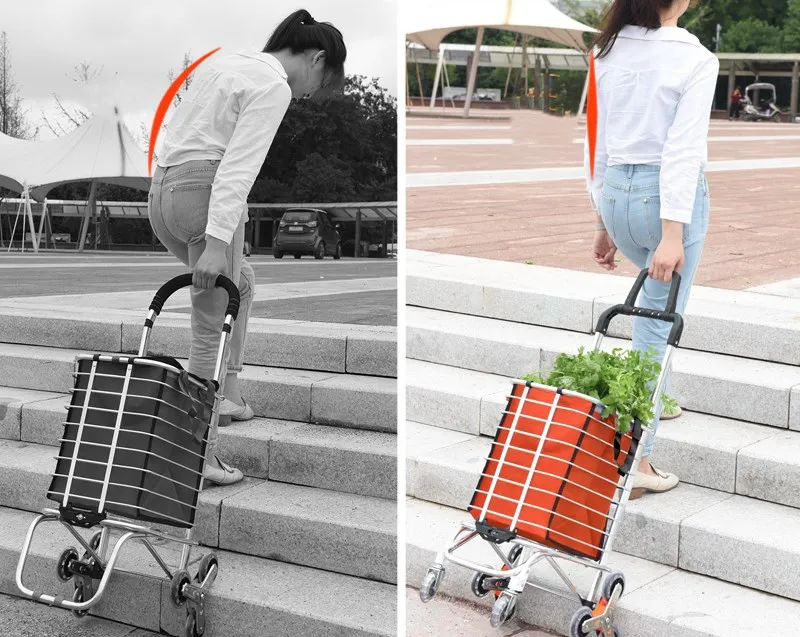 Aluminium alloy 3 - wheeled supermarket shopping cart folding shopping cart