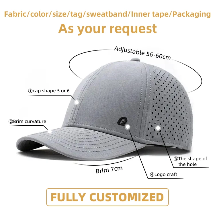 Bsci Breathable rubber waterproof Sport performance Mesh polyester Laser Cut Hole Perforated Golf Hat custom Blank baseball cap