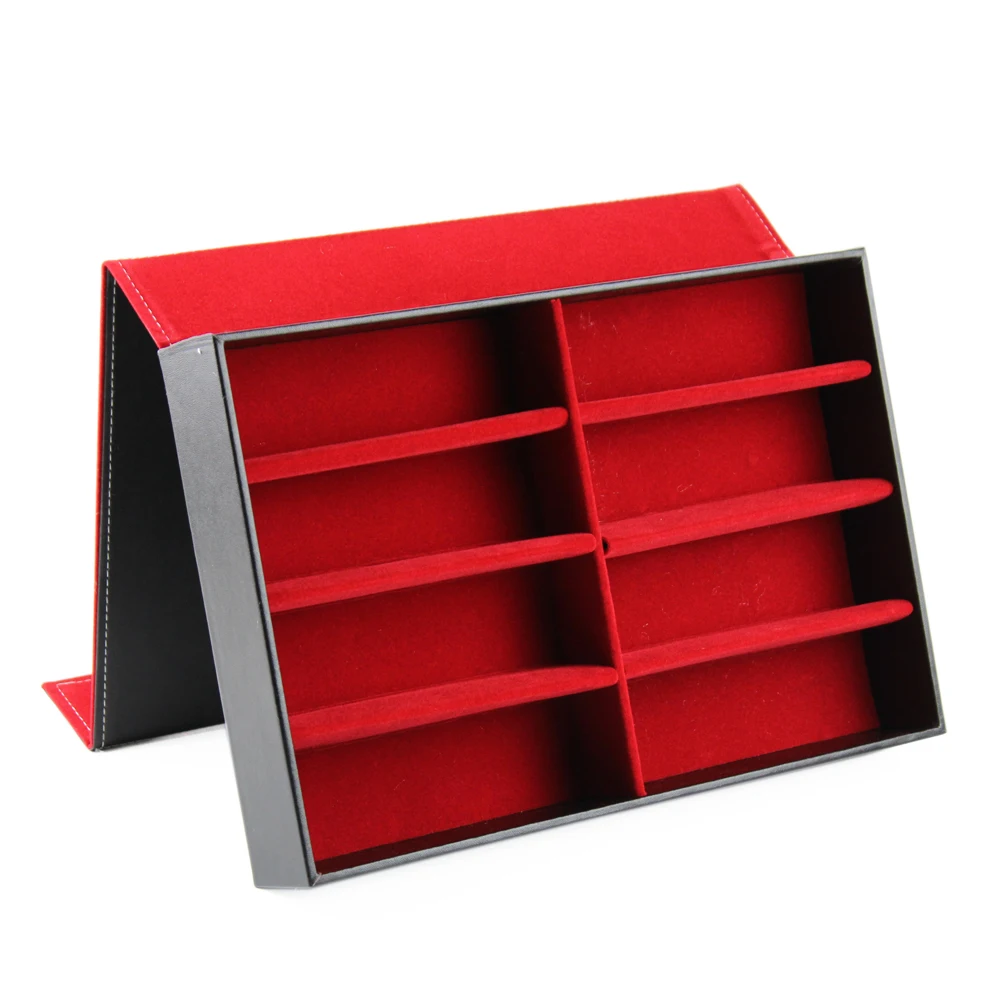 Luxury PU Velvet Black Red 8 Slots Eyewear Display Stand Sunglasses Display Box Spectacles Case