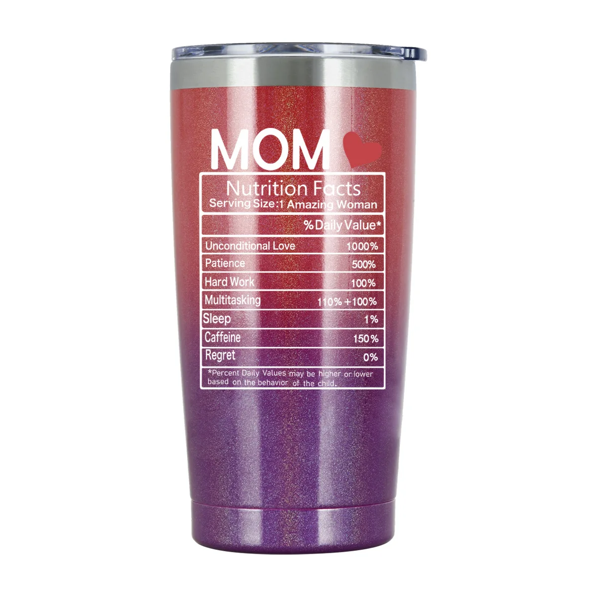 MOM Nutrition Facts Mothers Day Gifts Mug 20OZ Car Cup Thermos Cup Stainless Steel Tumbler