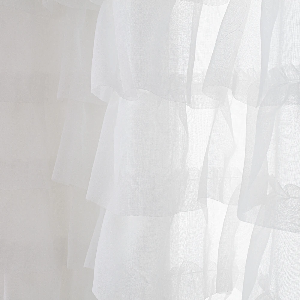 Custom White Home Window Decor Sheer Ruffle Tulle Curtains Drapes Rideau Voilage For Girls Bedroom Living Room