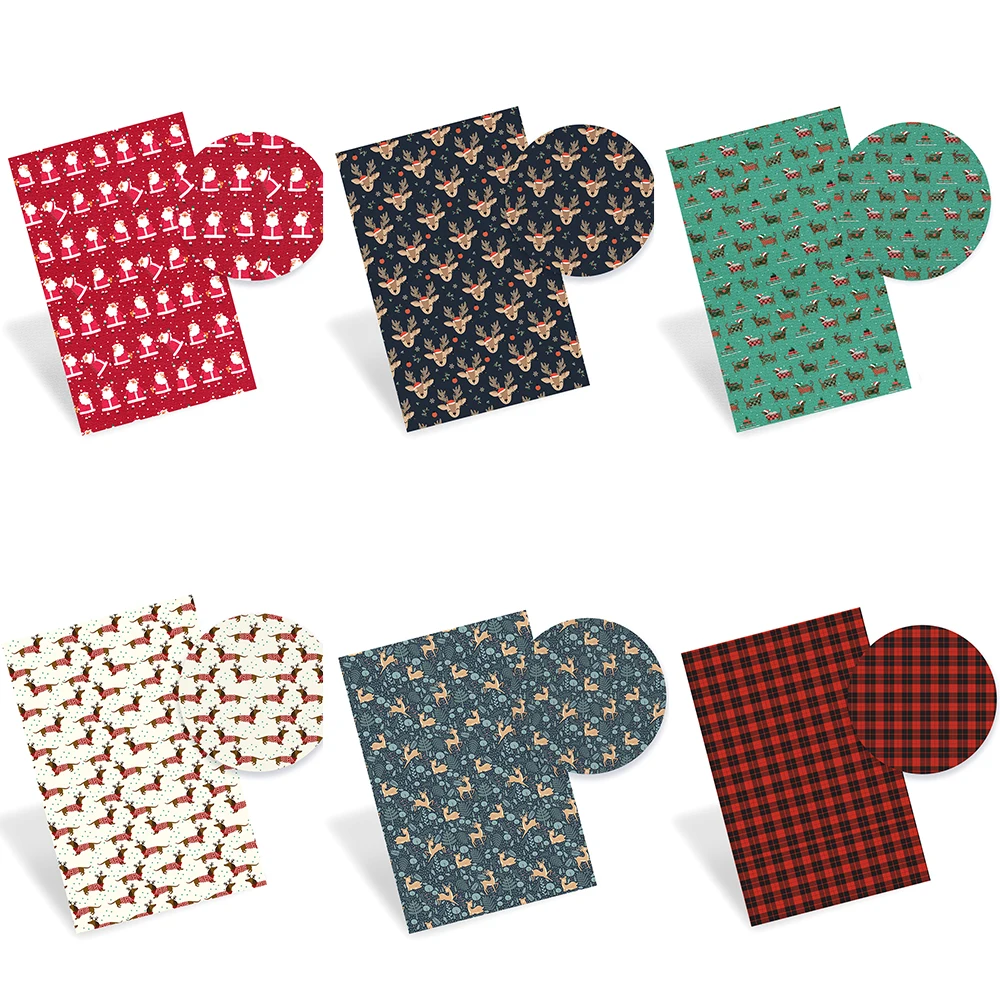 22*30cm Christmas Cartoon Elk Soft Synthetic Leather Fabric for DIY Bows Shoes ECO Printed Fake Faux Leather Sheets Supplies