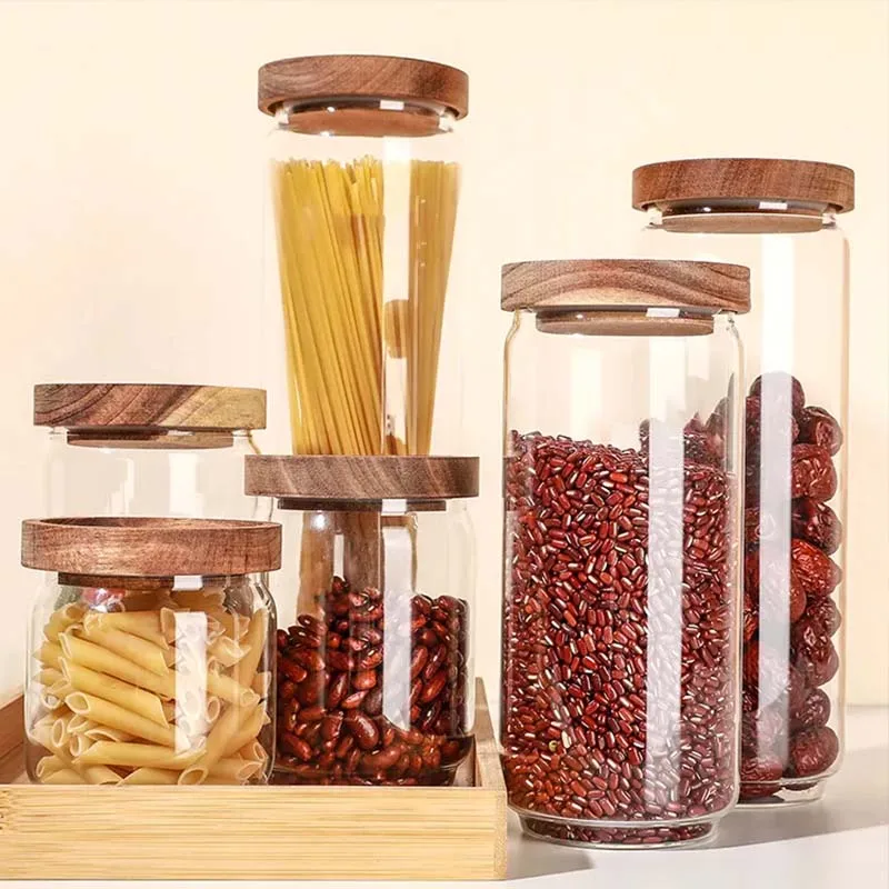 Оптовая продажа герметичный контейнер для кофе в зернах ручной работы канистра из боросиликатного стекла спагетти термостойкие стеклянные банки хранения