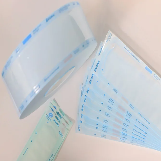 
Hot Sale Dental and medical consumables sterilization pouch reel flat roll with steam and EO indicator 