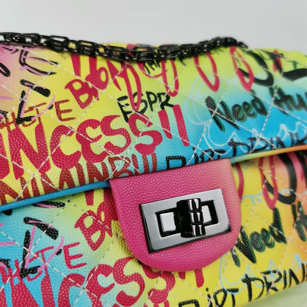 TS9018 2021 Hot Selling Latest Graffiti Bag For Women Designer Leather Graffiti Purse With Chain Bag Ladies Graffiti Handbag