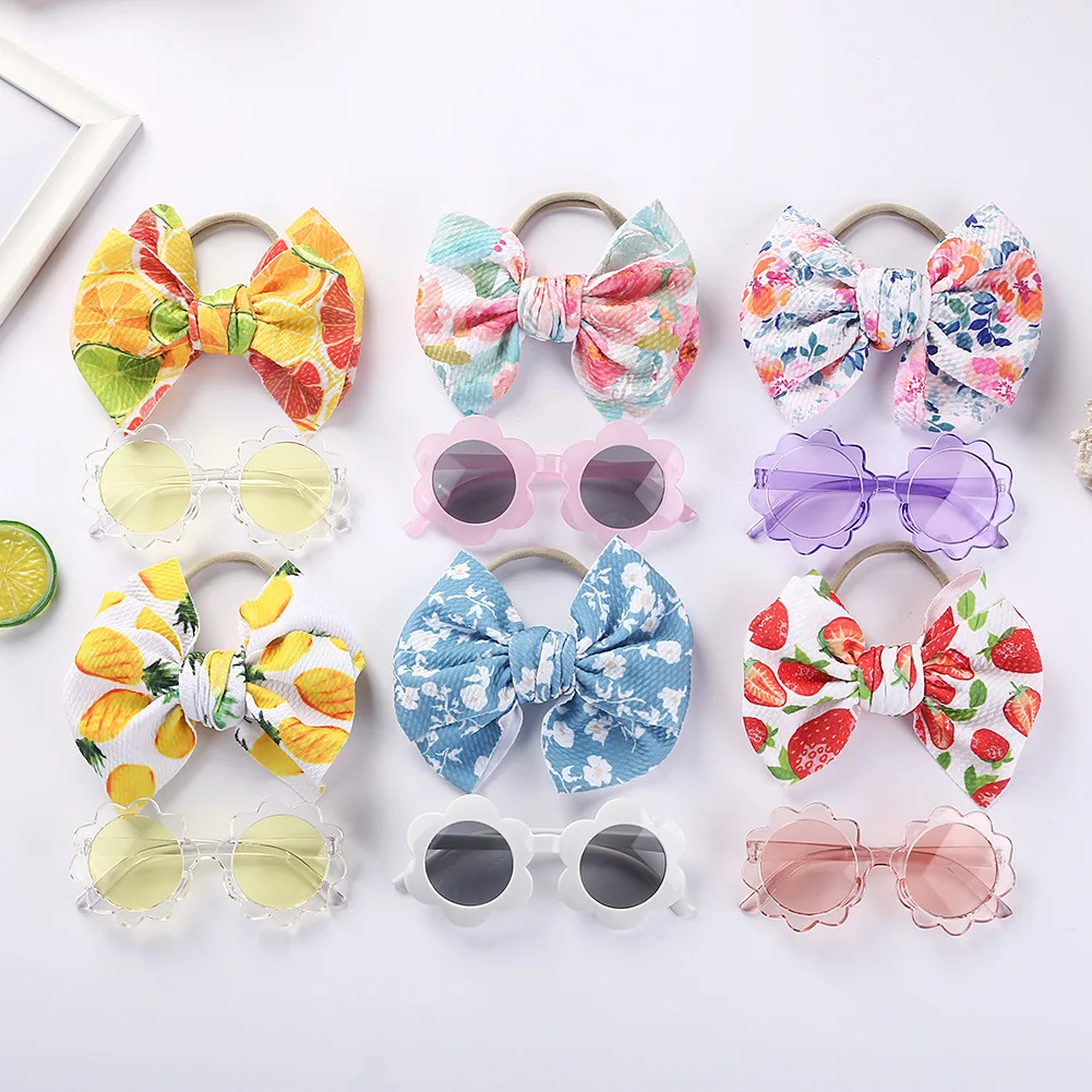 Baby UV400 Outdoor Sun Protection Eyewear Hair Band Set Sun Flower Round Cute Kids Sunglasses