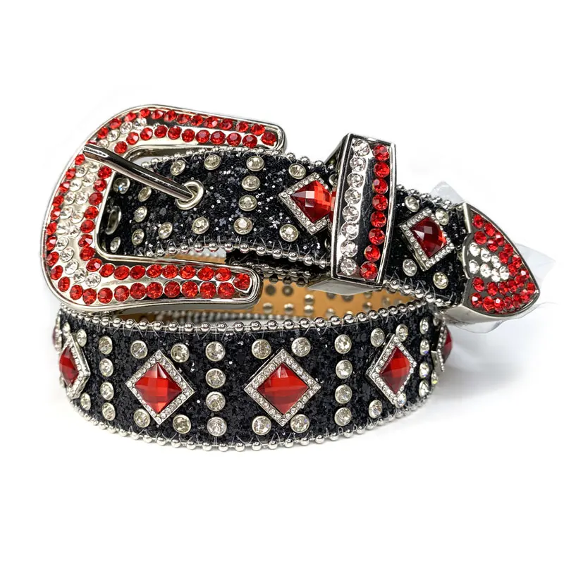 Western Cowgirl Bling Bling Red Diamond Belt Woman Rhinestone Glass Concho Studded Belt Strap For Wedding Dress