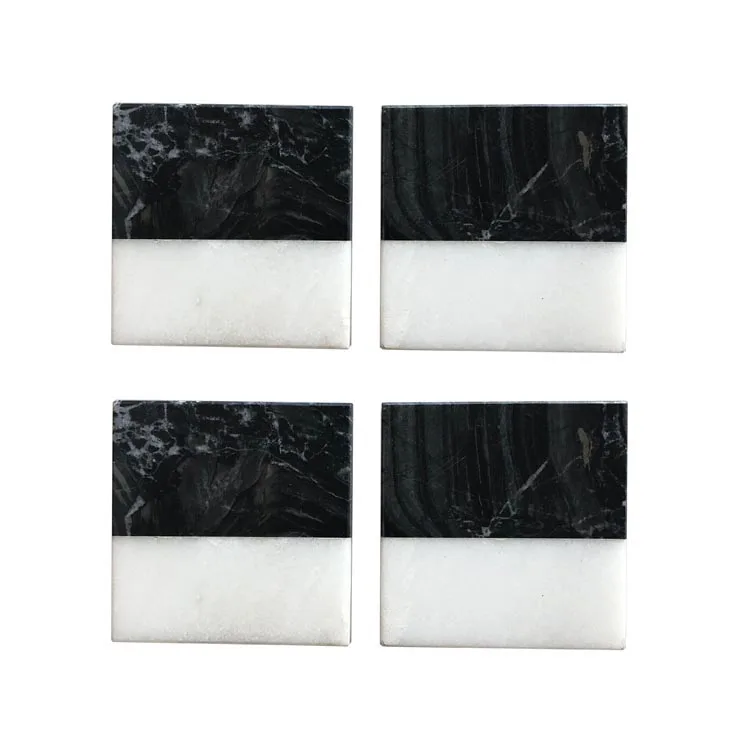 
Luxury Christmas Whisky Black Cup Tea Stone Round Marble Coaster For Drink With Brass 